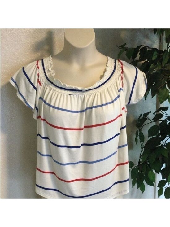 SO Tops - SO on or off shoulder short sleeve top Woman’s Juniors XL white blue red